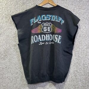 Vintage Hanes Sweatshirt Mens XL Black Roadhouse Route 66 Sleeveless 90s Biker